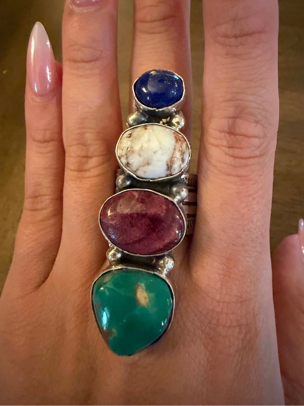 Navajo sterling silver mutistone ring  adjustable size